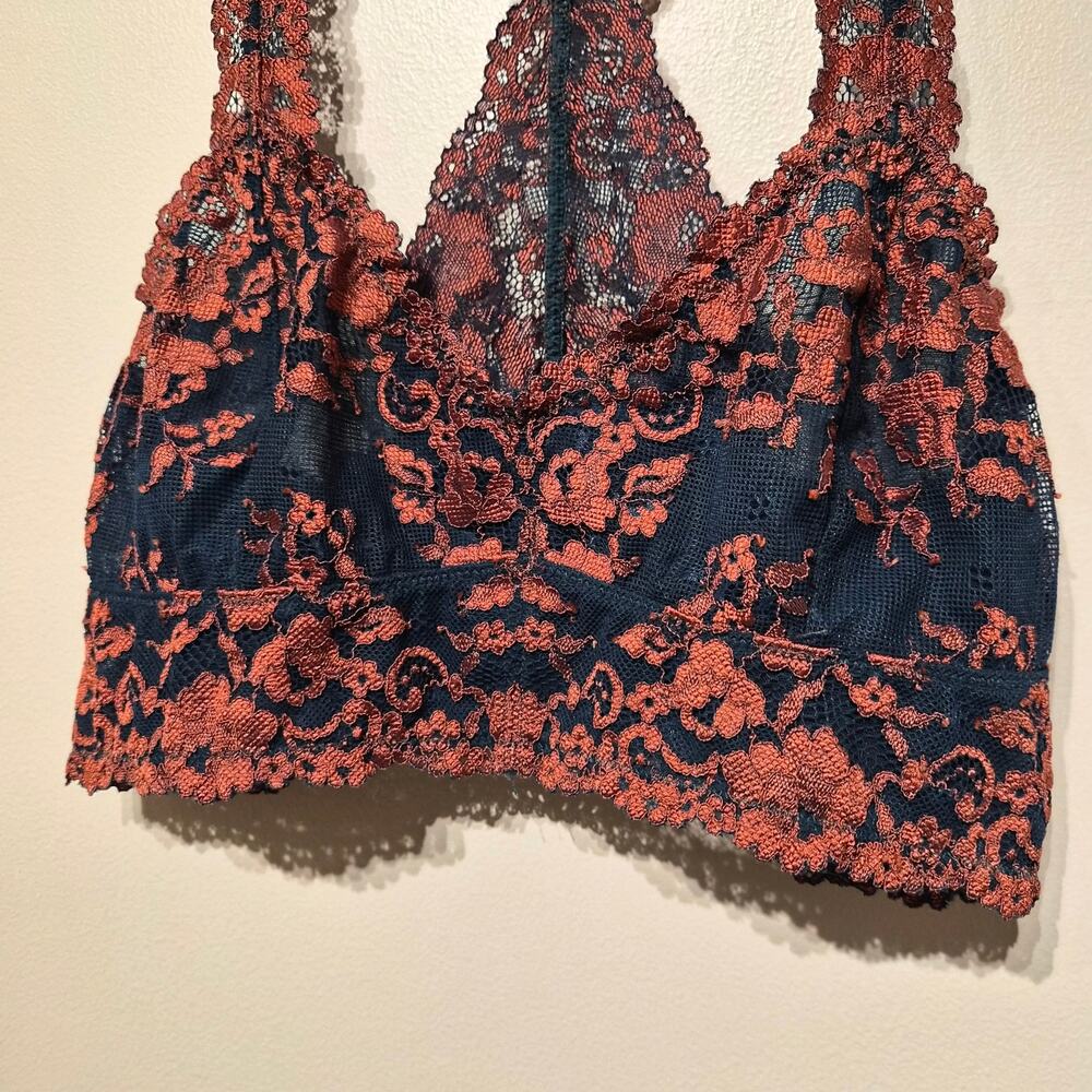 Intimately Free People Medium Wild Roses Racerback Bralette Navy and Rust - Picture 5 of 5